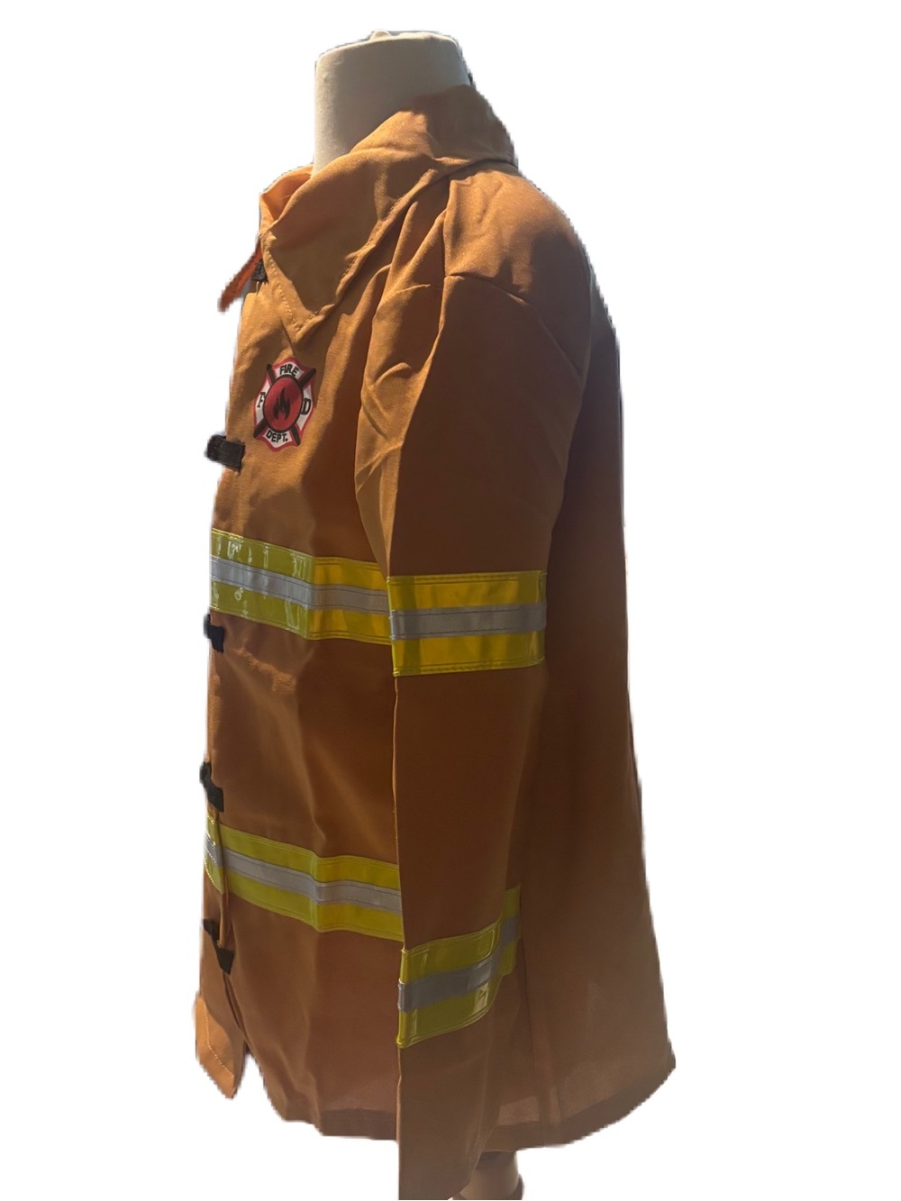 Mustard Yellow Kids Firefighter Costume with Yellow Reflective Stripes - Picture 2 of 15